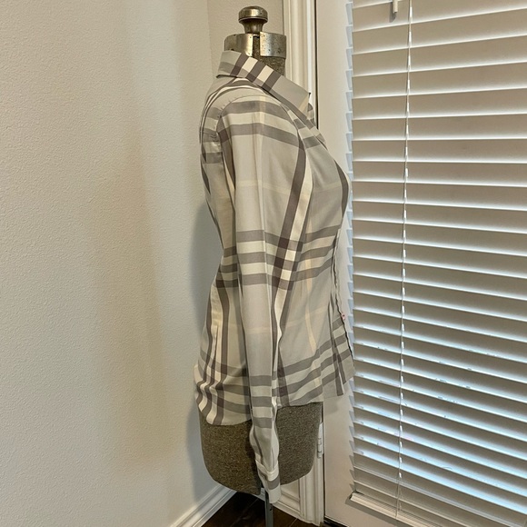 LIM ED Burberry Authentic Women Gray Tones Long Sleeve Button Down Shirt - Picture 4 of 12